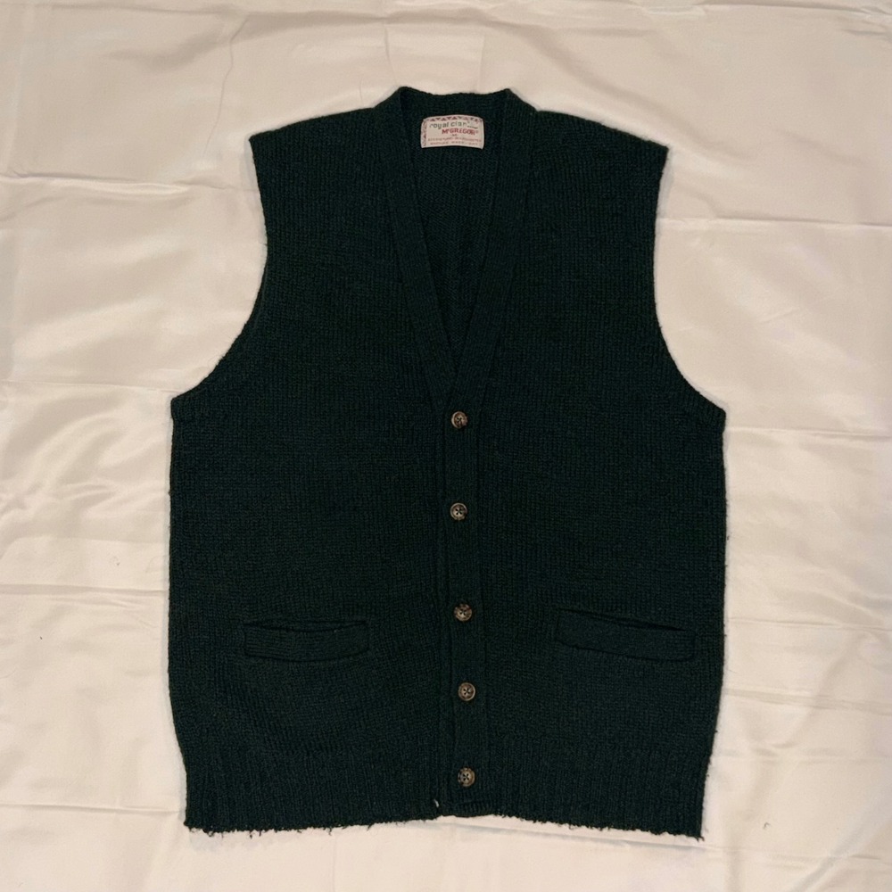 Vintage McGregor Royal Clan Wool Sweater Vest M Green Shetland Grandpa Core Knit